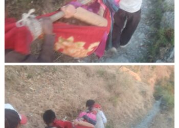 शिलाई : 75 वर्षीय बीमार महिला को डंडे में बांधकर कंधे पर उठाकर 7 किलोमीटर पैदल चलकर सतौन सड़क तक पहुंचाया