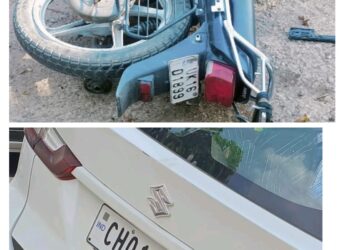 पांवटा साहिब में कार और बाइक की जोरदार भिड़ंत, चार घायल