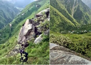 हिमाचल: पहाड़ी से खिसकी चट्टान काे देख सहमे लाेग, 500 की आबादी वाला गांव तबाह होने से बचा!