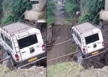 गजब का जुगाड़: सड़क टूटी तो तारों-रस्सियों पर  दूसरी तरफ पहुंचाई जीप