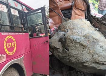 निजी बस पर भारी चट्टान गिरने से 2 महिलाओं की दर्दनाक मौत, जिंदगी और मौत से जंग लड़ रहे कई यात्री