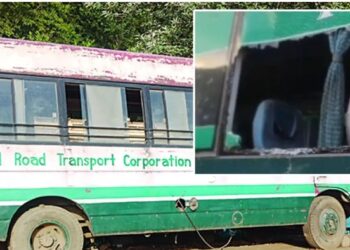 HRTC बस पर गिरा विशालकाय पत्थर, मासूम पहुंची अस्पताल