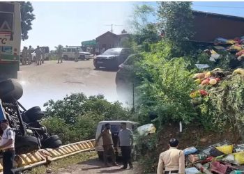 ट्रक ने पहले HRTC बस को मारी टक्कर, भागने लगा तो खाई में गिरा; मची चीख-पुकार