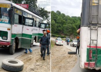 जम्मू से पालमपुर आ रही HRTC बस का पिछला टायर खुला, बाल-बाल बची 40 यात्रियों की जान