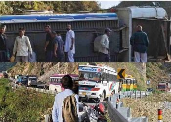 पांवटा साहिब-शिलाई NH पर पलटा तेल से भरा टैंकर, सैकड़ों वाहन जाम में फंसे, लोगों का फूटा गुस्सा, 8 घंटे बंद रही सड़क