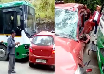 शिमला में बड़ा हा..दसा : HRTC की इलेक्ट्रिक बस और कार में जोरदार टक्कर, 3 लोगों की मौ**त
