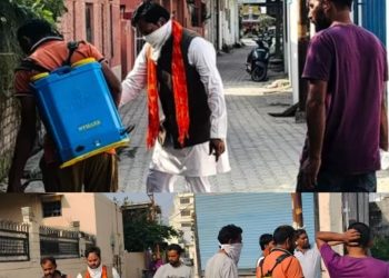 बिना मास्क-ग्लव्स दवा का छिड़काव, सफाई कर्मचारी की सुरक्षा पर सवाल